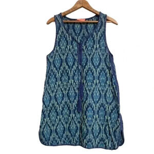 Thomas Sires Green Navy Aztec Print Tunic Dress with Crochet Trim Size 4